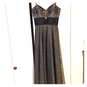 Adriana Papell Navy Blue Strapless Formal Gown